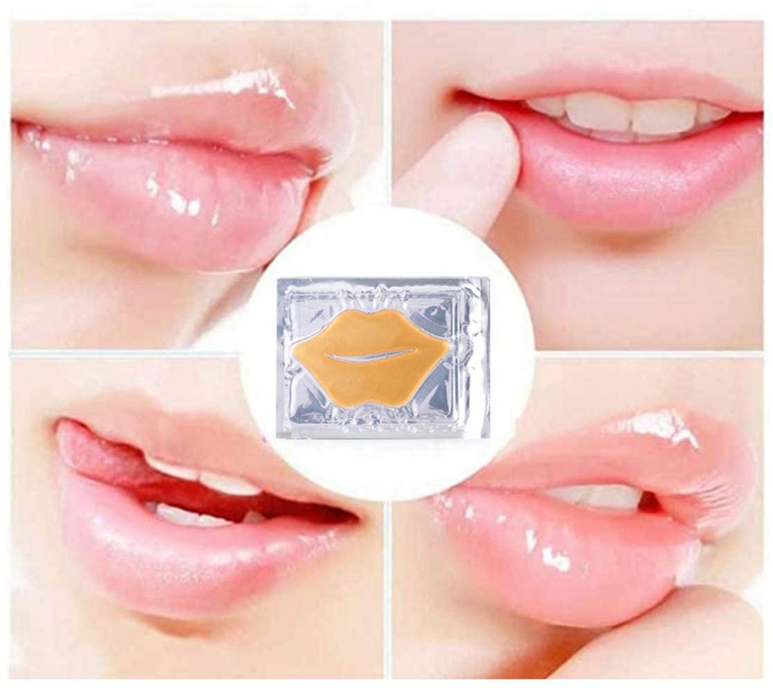 24K Golden Crystal Lip Masks 30 Pieces Hydrating Lip Plumper Mask Collagen Nourishing Lip Care Gel Pads Remove Dead Skin Anti Chapped & Anti-Aging Lip