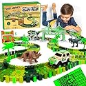 JITTERYGIT Dinosaur Jurassic Race Track Train Glow in The Dark World Toy Set, Kids Dino Racetrack Park Includes T-Rex & Triceratops Playset - Best…