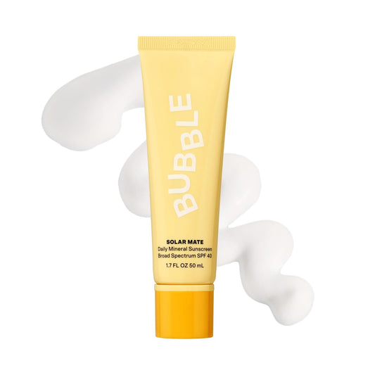 Bubble Skincare Solar Mate Mineral Face Sunscreen Broad Spectrum SPF 40 - Zinc Oxide Sunscreen with Blue Light Protection & Ginseng Extract - Sheer