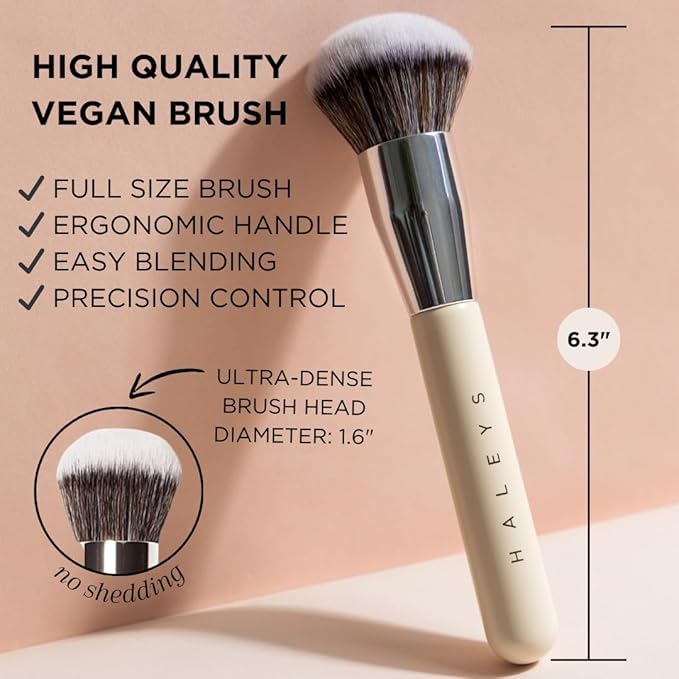 HALEYS Kabuki Makeup Brush - Vegan Foundation Brush for Liquid, Cream & Powder, Seamless Blending Face Brush for Concealer, Blush & Setting Powder