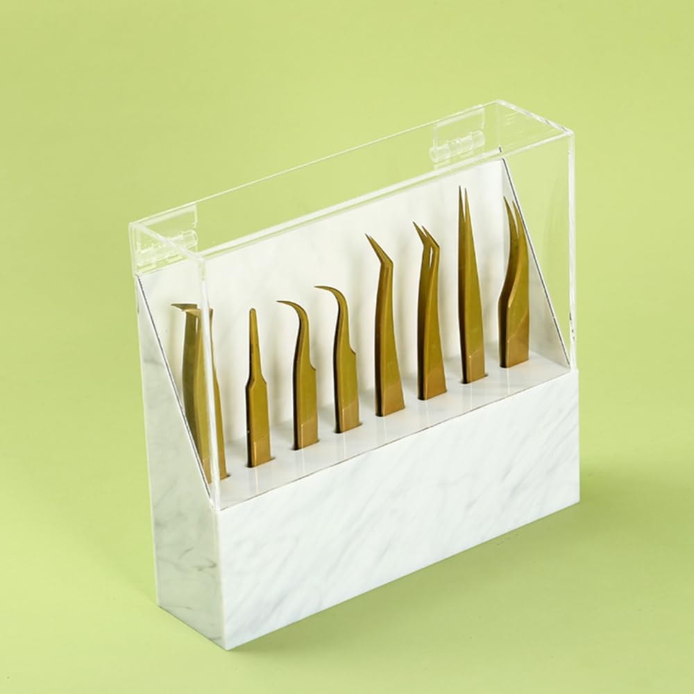8 Holes Tweezers Holder, Acrylic Rack Storage Eyelash Extension Tools with Dust Cover Tweezer Display Stand Holder Eyelash Extension Supplies Acrylic