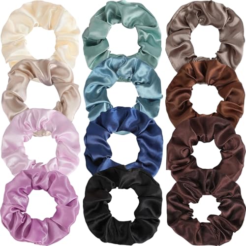 12 Pcs Satin Silk Scrunchies - Soft Hair Ties for Women & Girls, Thick Elastic Ponytail Holders, Hair Bands & Wrist Bracelets, Assorted Colors Beauty and Personal Care Tihzheoy Default Title