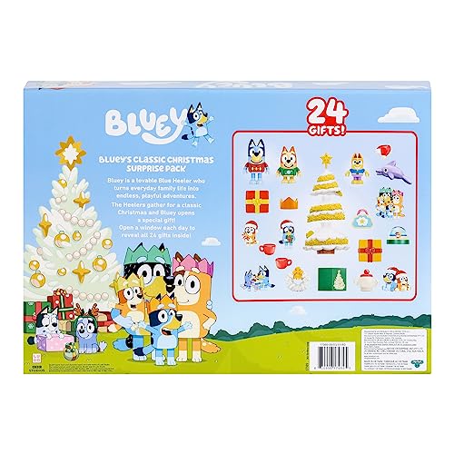 Bluey Toys for Girls and Boys, 24 Days of Surprises, Kids Advent Calendar w/Accessories, Stickers & Mini Christmas Tree