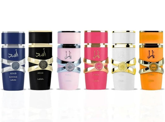 Lattafa Perfume Set - Collection of 6 x 3.4 Oz (100ml): Pink Yara, Yara Moi, Yara Tous, Yara Candy, Asad & Asad Zanzibar - Long Lasting Eau De Parfum Beauty & Personal Care Lattafa
