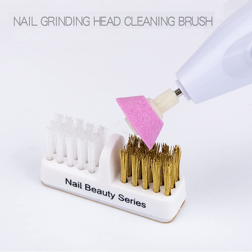 2Pcs Nail Art Drill Bit Cleaning Brushes 2-in-1 Copper and Soft Brushes Nail Art Tools for Nail Salon or Home Use, White