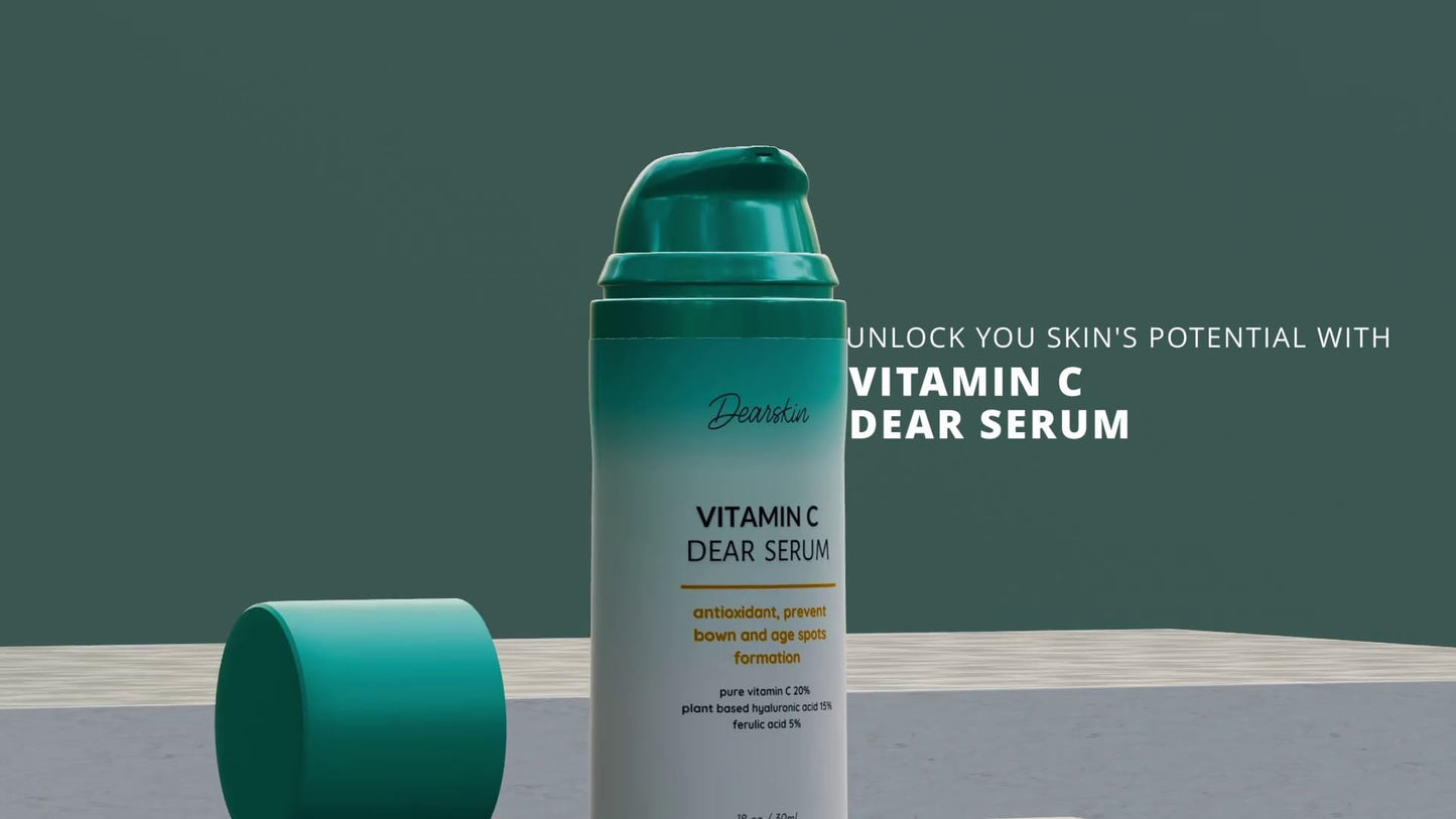Dearskin Vitamin C Serum 20% - PURE L-ASCORBIC ACID, Ferulic Acid, Hyaluronic Acid Botanic, Vitamin E Organic Cruelty Free for Face and Neck Best