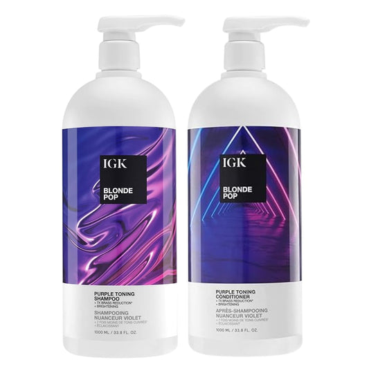 IGK BLONDE POP Purple Toning Shampoo & Conditioner Set | Neutralizes Brass + Brightens Blonde | Vegan + Cruelty-Free | 33.8 oz (Pack of 2) Beauty & Personal Care IGK