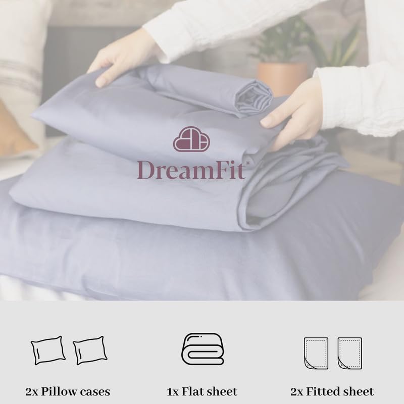 DreamFit DreamComfort 100% Natural Long Staple Cotton Sheet Set for Adjustable Bed with Elastic Corner Bands with Extra Deep Pocket up to 20 in