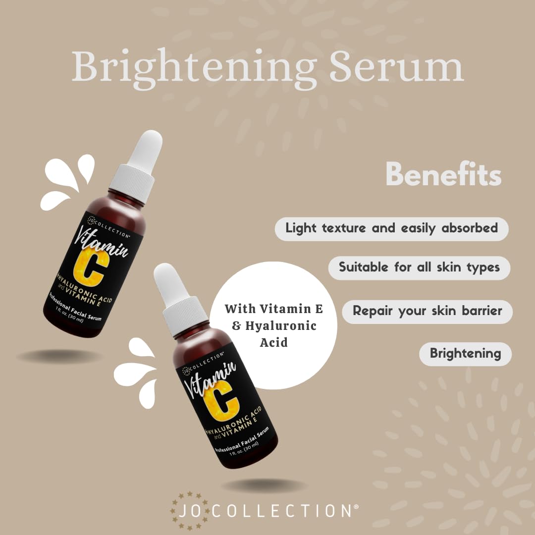 Vitamin C Serum with Hyaluronic Acid and Vitamin E | Thin serum quickly sinks into skin for a bright and glow finish | Boost Radiance | Softens fine