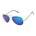 Classic Aviator Sunglasses Neon Green Metale Frame with Spring Hinge Blue Mirror Lens