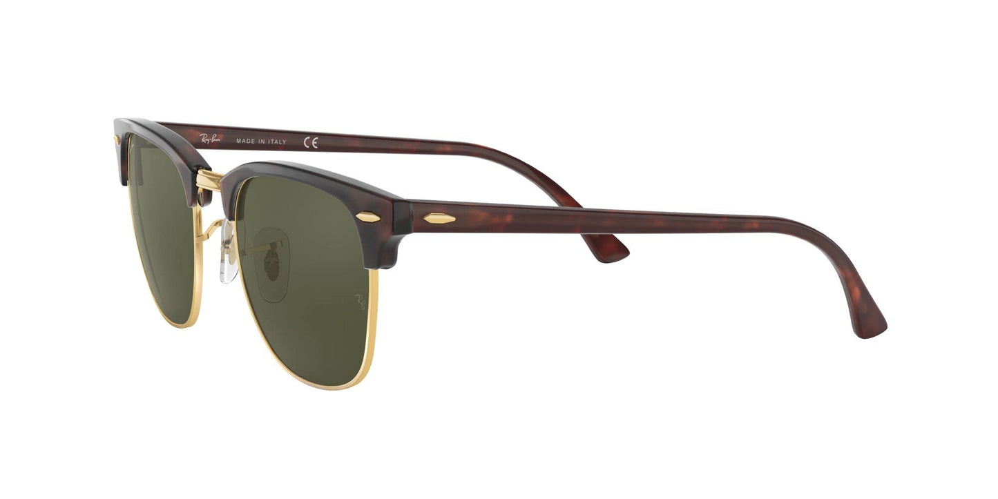 Ray-Ban Unisex RB3016 Clubmaster Square Sunglasses, Mock Tortoise On Gold/G-15 Green, 49 mm