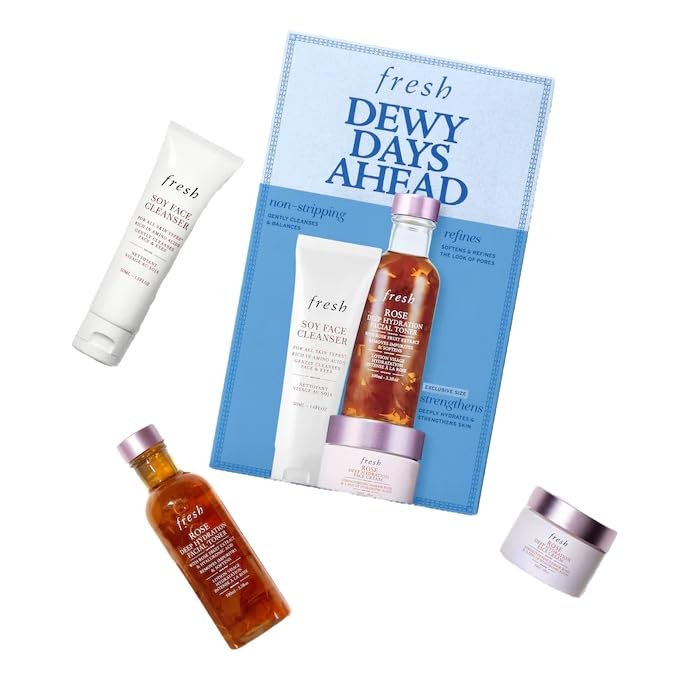 Fresh Dewy Days Ahead Set - (Soy Hydrating Gentle Face Cleanser, Rose & Hyaluronic Acid Deep Hydration Moisturizer, Rose & Hyaluronic Acid Deep
