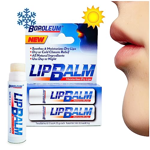 Natural Lip Balm by Boroleum | Best Chapped Lip Moisturizer for Dry Cracked Lips | All Natural Ingredients for Men Women and Kids | 4.25 gr. Tubes, 2