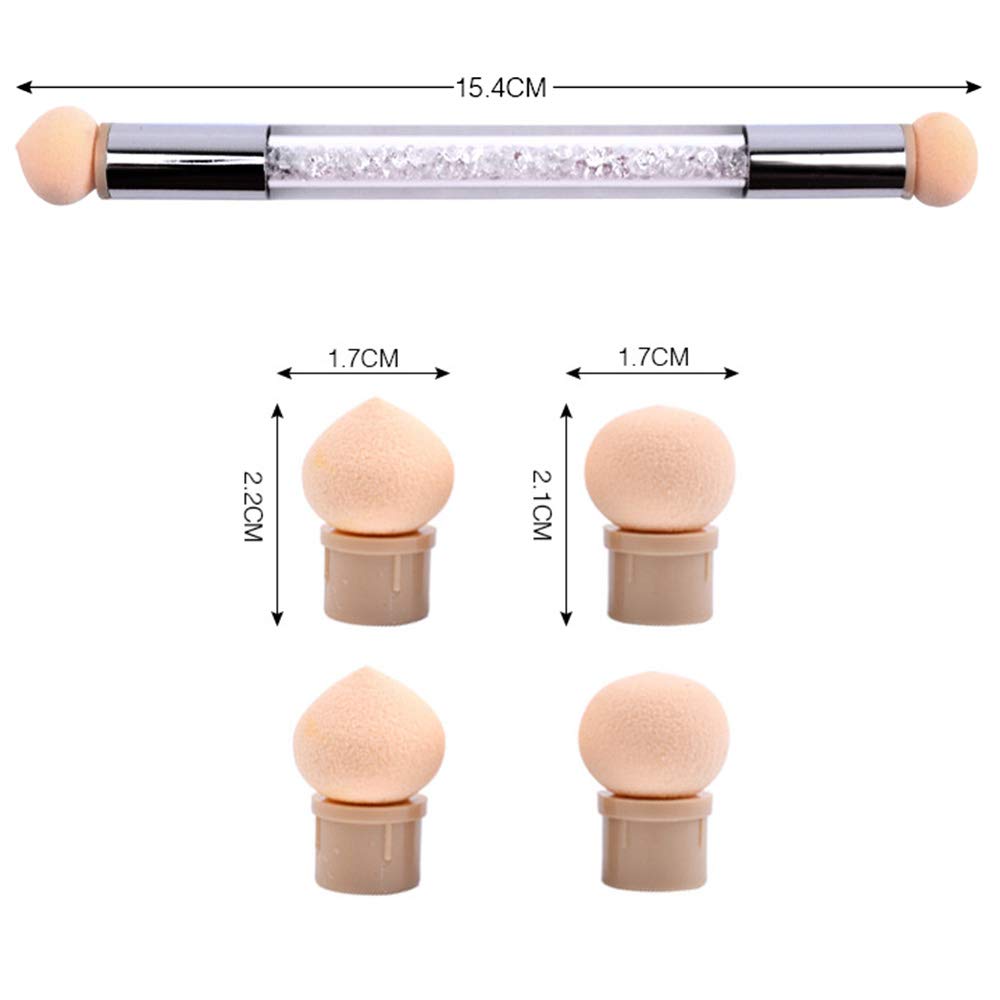 WOKOTO 3Pcs Ombre Nail Brush Set With 4 Replaceable Sponge Heads, Wooden Gel Builder Blending Nail Ombre Brush Double Head Nail Gradient Shading