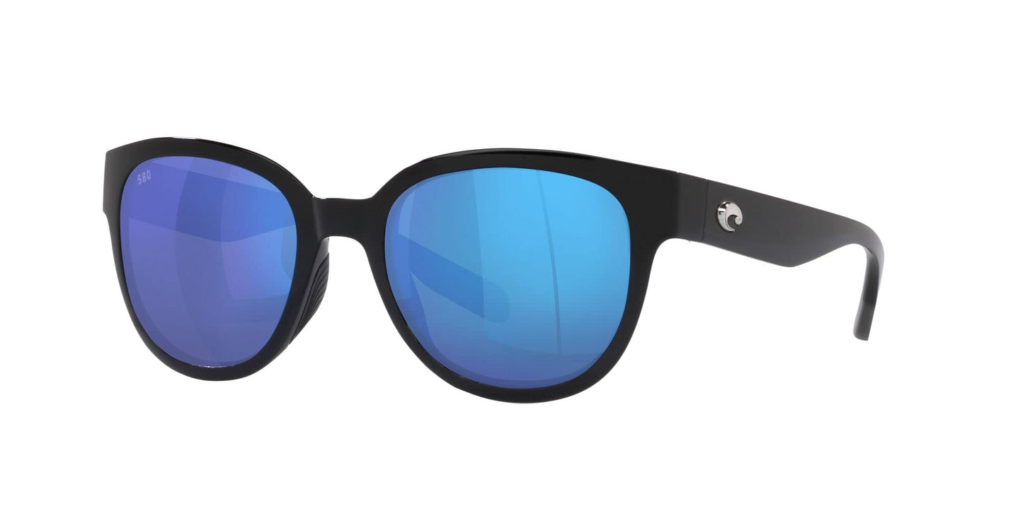 Costa Del Mar Womens Salina Rectangular Sunglasses, Black/Polarized Blue Mirrored 580G, 53 mm