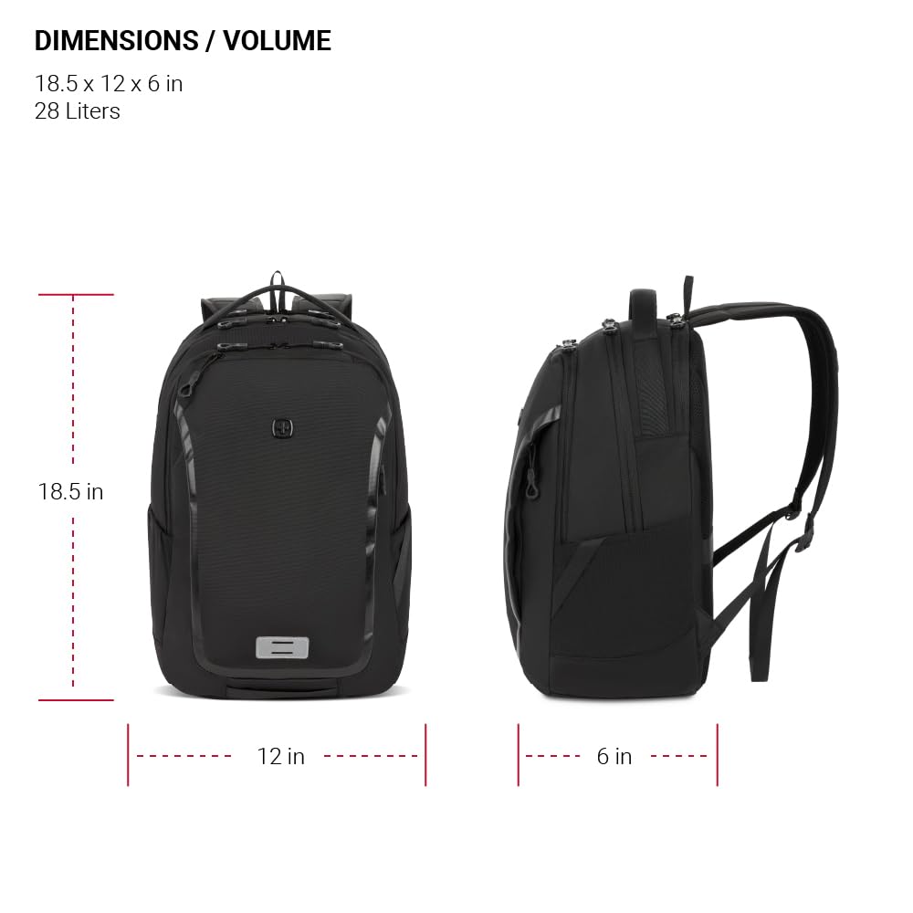 SwissGear Shield Laptop Backpack, Black, 18.5"x12"x6"