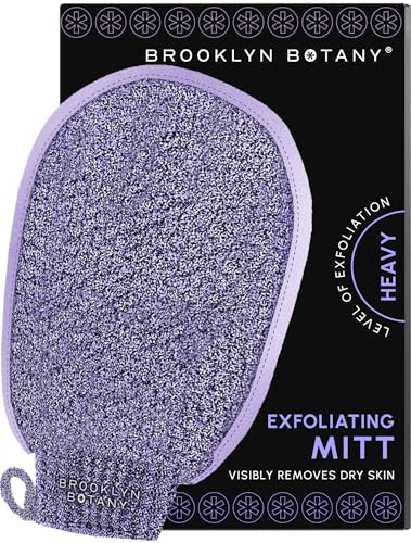 Brooklyn Botany Exfoliating Mitt for Bath and Shower - Heavy Duty Exfoliating Body Scrubber for Massage and Dead Skin Remover for Body - 1 Mitt
