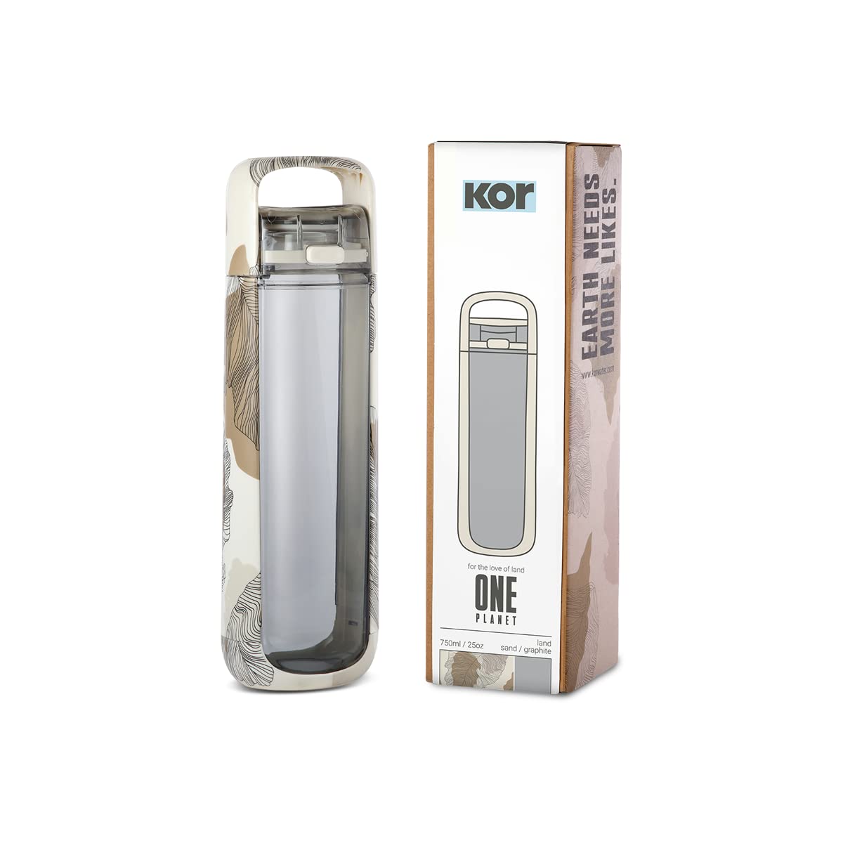 KOR One Planet 25oz Tritan Water Bottle with Lid Safety Lock, One Click Open Cap and Ergonomic Carry Handle - Features Unique Water-Dipped Designs