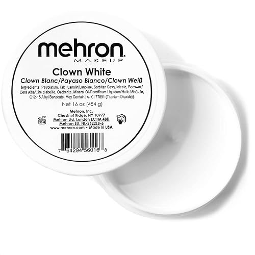 Mehron Makeup Clown White Professional Face Paint Cream Makeup | White Face Paint for Stage, Film, Cosplay, & Mime | Halloween Clown 16 oz (453g) |