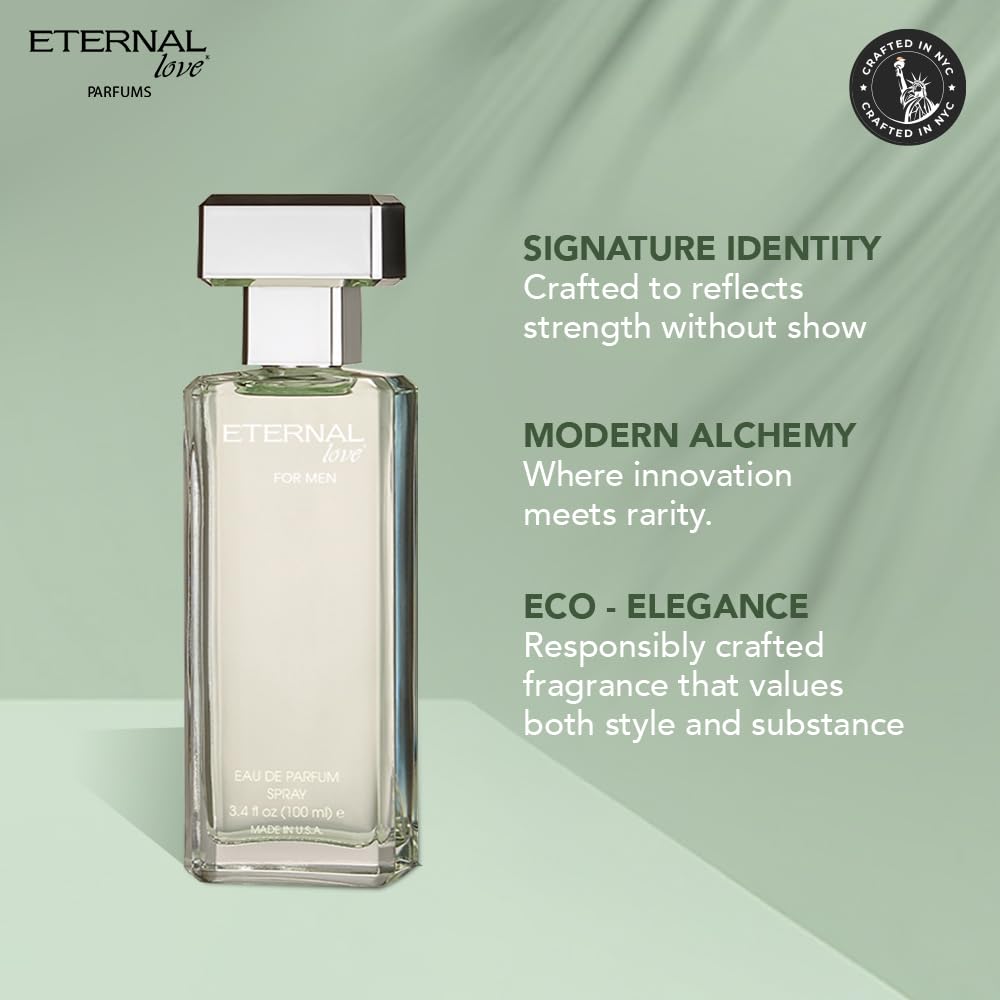 Eternal Love for Men - Long Lasting Eau de Parfum Spray - Premium Clean Fragrance with Amber & Cedarwood - Fresh Sophisticated Scent - 1.7oz
