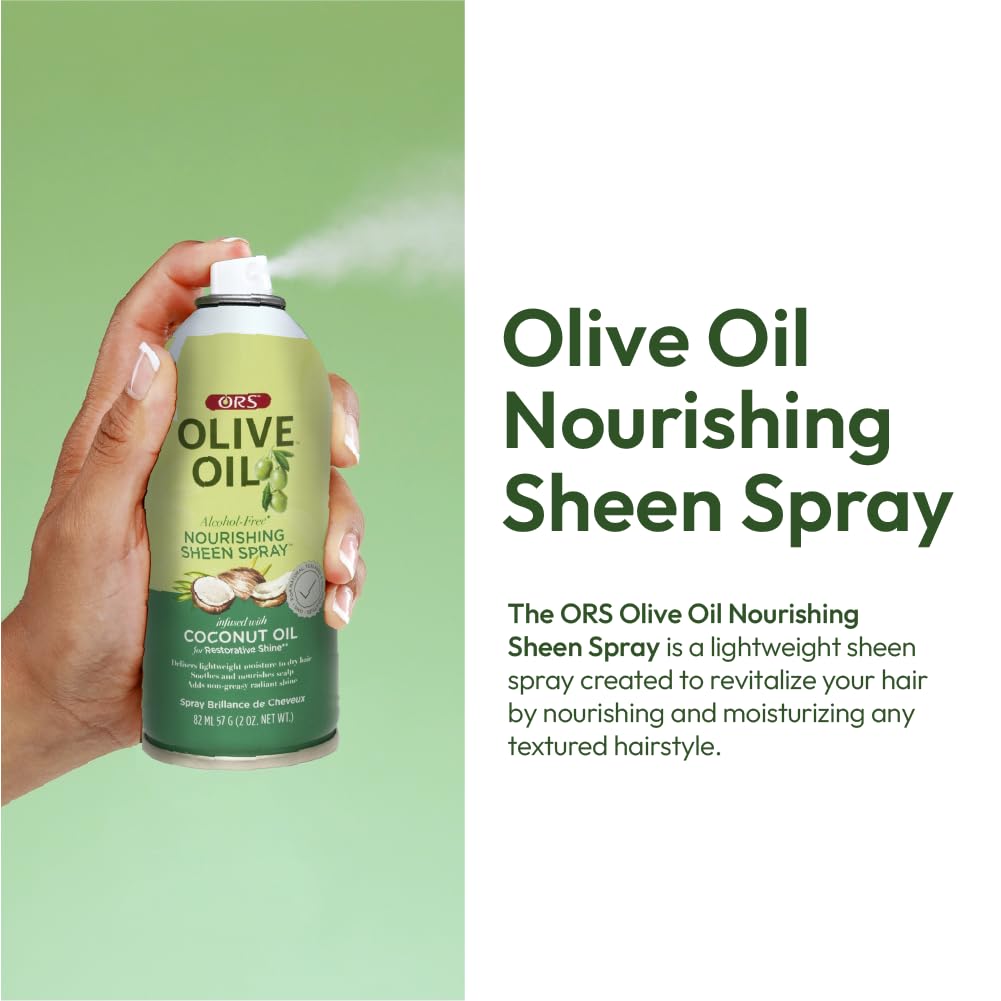 ORS Olive Oil Nourishing Sheen Spray with Coconut Oil for Restorative Shine 2 Ounces - Travel Size (Pack of 2)