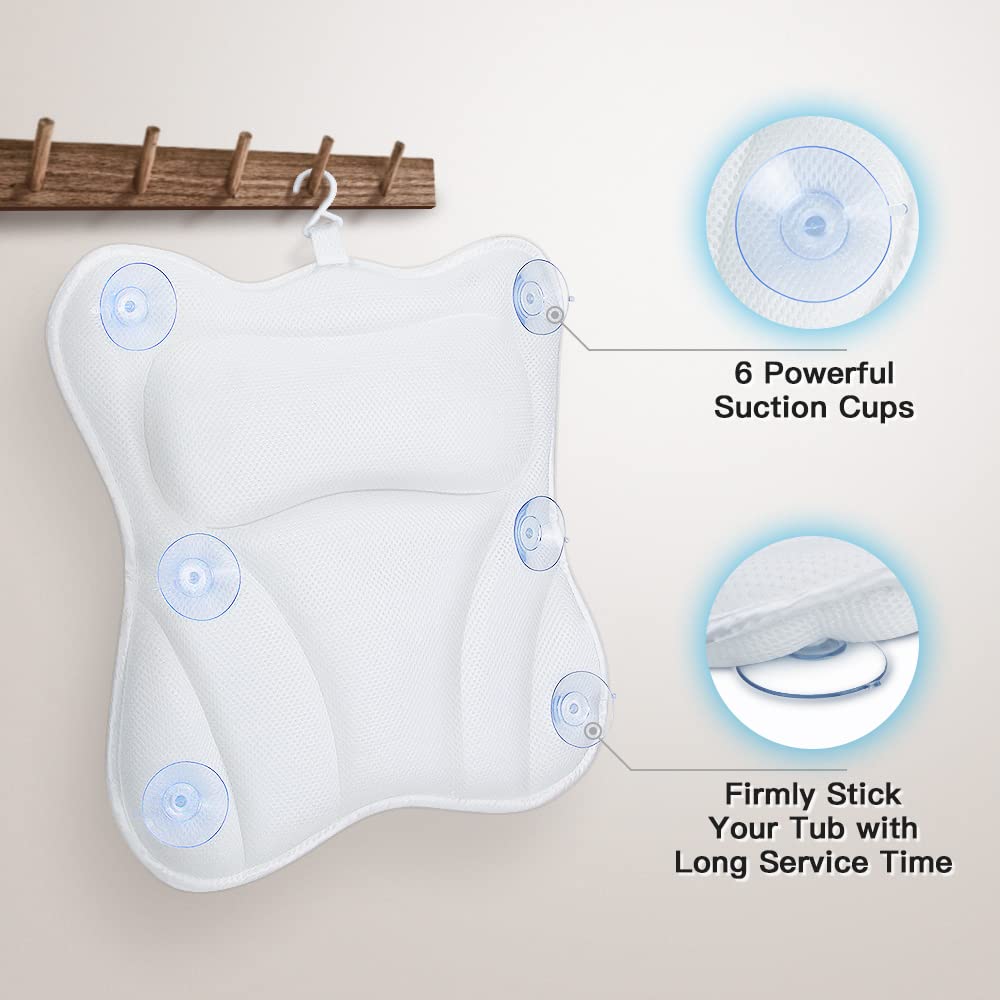 Luxury 4D Air Mesh Bath Pillow – Tub Head & Neck Support with Non-Slip Design, 6 Strong Suction Cups, Spa Comfort for Soaking & Relaxation