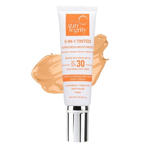 Suntegrity Tinted 5 in 1 Mineral Sunscreen for Face (SPF 30-2 oz) - Medium | BB Cream Moisturizer with Physical UVA/UVB Broad Spectrum Protection |