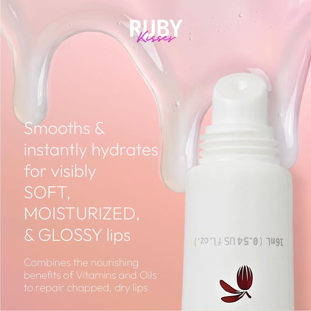 Ruby Kisses Hydrating Lip Oil Treatment Gloss with Peptides & Shea Butter (3 Pack), Moisturizing Natural Shine Lip Care Protects & Heals with