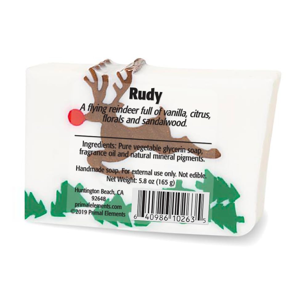 Primal Elements Glycerin Christmas Bar Soap | Helps All Skin Types, Sensitive, Oily & Dry Skin | NO PARABENS, VEGAN, GLUTEN FREE, 100% VEGETABLE BASE