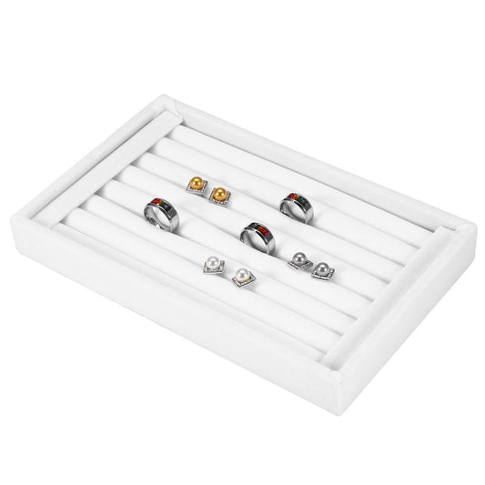 Semme Ring Organizer Display Case, Velvet 7 Slot Fashion Jewelry Organizer Holder Case Box Showcase(White)