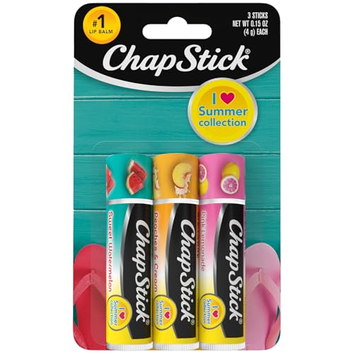 ChapStick Lip Balm, I Love Summer Collection, Variety 3-Pack - Sweet Watermelon, Peaches & Cream, Pink Lemonade, Moisturizing Lip Care, 0.15 Oz Ea