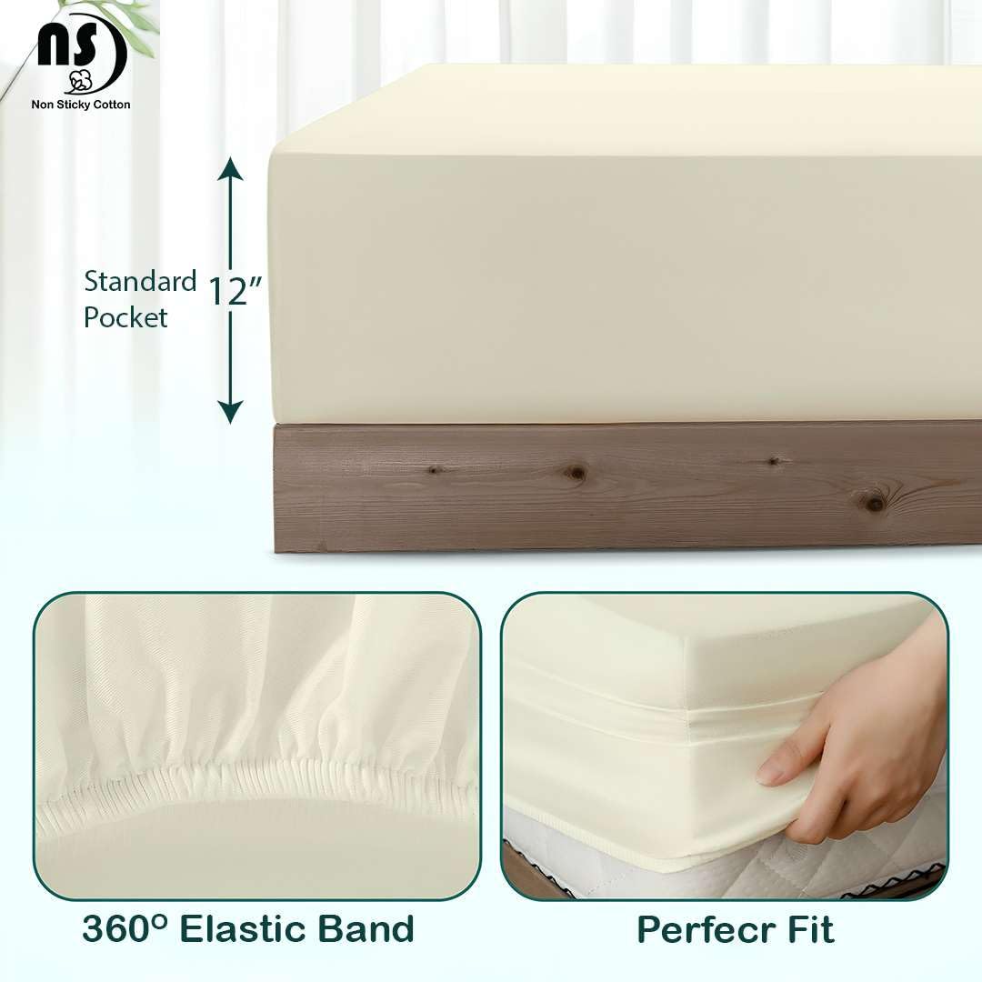 4 Piece Premium Sheet Set Cotton Full, 100% Egyptian Cotton, 12 Inch Deep Pocket of Cotton Sheets, Ivory Solid