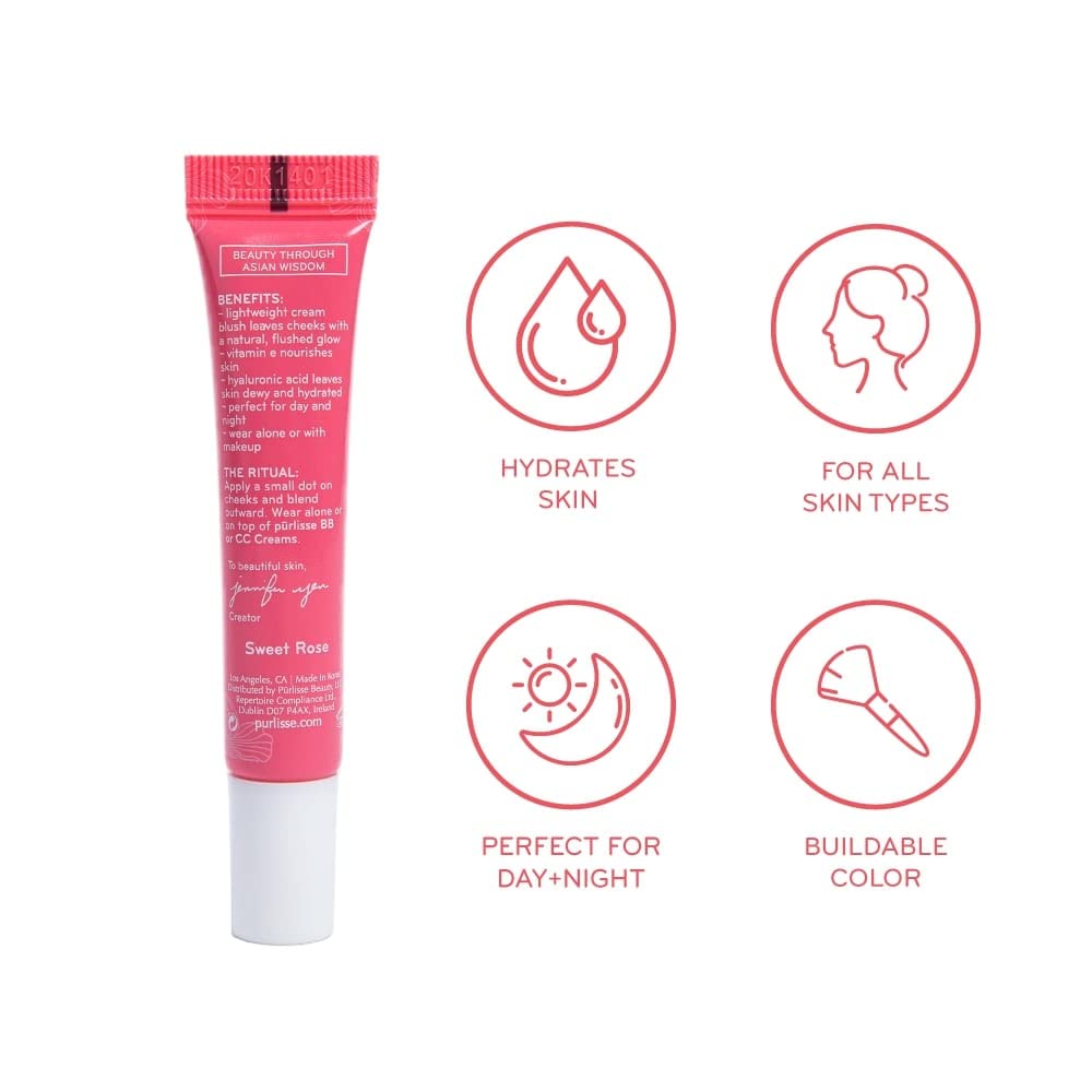 pürlisse Blush Glow BB Cheek Color - Dewy Liquid Blush for Cheeks - Enriched with Vitamin E & Hyaluronic Acid - Creamy, Lightweight & Buildable