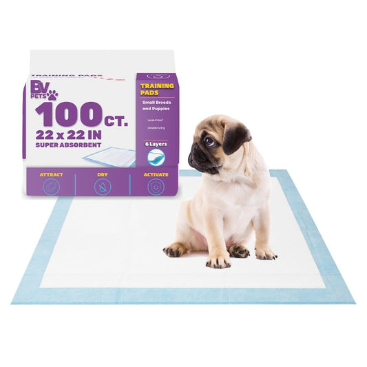 BV Puppy Pads 100 Ct 22"x22" – Leak-Proof, 6-Layer Absorbent Pee Pads with Odor Control for Puppies & Senior Dogs