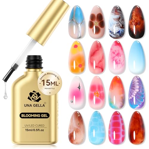 UNA GELLA Blooming Gel Nail Polish 15ml Super Clear for Spreading Effect U V/LED Needed Nail Blooming Gel for Marble Natural Stone Floral Print Beauty and Personal Care UNA GELLA Default Title