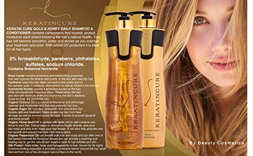 Keratin Cure Brazilian Gold and Honey daily use Shampoo Conditioner Set Bio with Argan oil SULFATE FREE protect Color Enhance Hair Growth (960ml/ 32