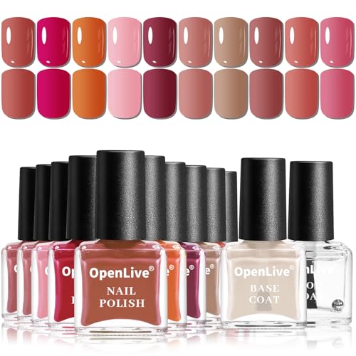 OpenLive 12Pcs Rose Nail Polish Set with Base and Top Coat Burgundy Dark Wine Cherry Red Hot Pink Fingernail Polish Kit Air Quick Dry Regular Finger Beauty and Personal Care OpenLive Default Title