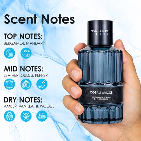 TAHARI Privé Cobalt Smoke - Luxury Cologne for Men with Seductive Patchouli, Vetiver & Cedar. Long-Lasting, Masculine Fragrance in Travel Size - Ideal