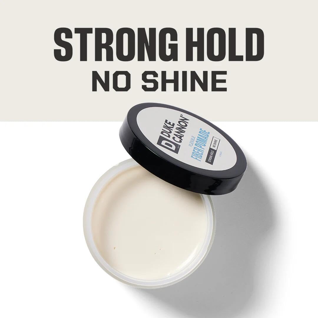 Duke Cannon Supply Co. Flexible Fiber Pomade - 2 oz - Strong Hold, No Shine, Water-Based for Easy Washout, Textured & Pliable Finish for Shorter