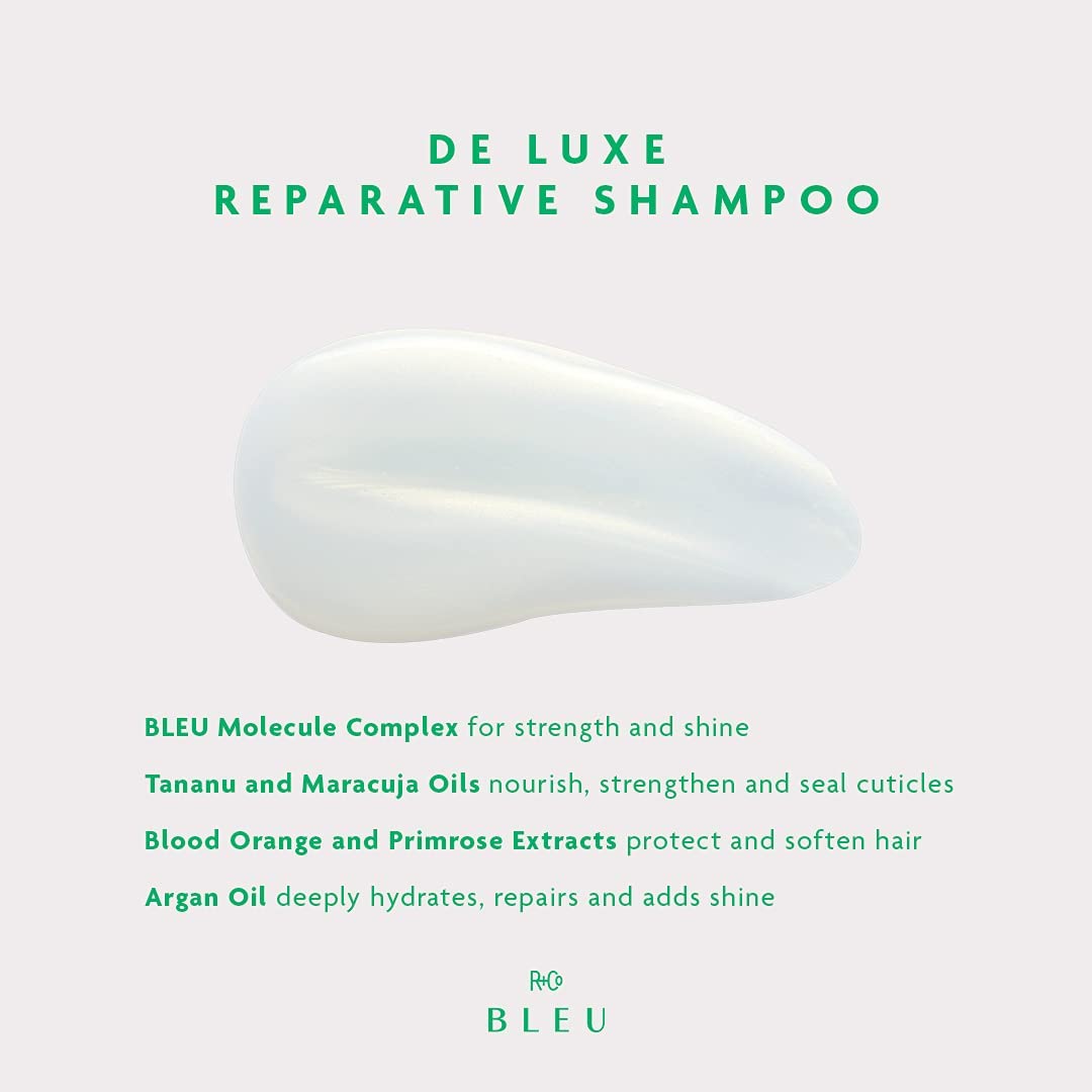 R+Co BLEU De Luxe Reparative Shampoo and Conditioner Set - Hydrates, Strengthens & Repairs Coarse, Fragile & Damaged Hair - Seals Cuticles & Split
