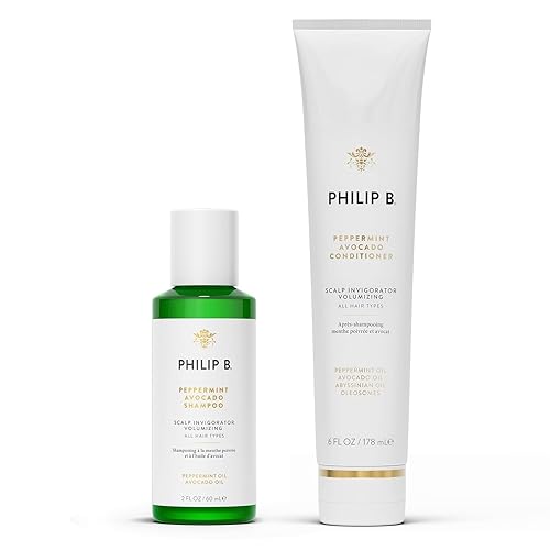PHILIP B. Peppermint Avocado Conditioner 6oz + Peppermint Avocado Shampoo 2oz Set - Volumizing & Clarifying, Oil and Eucalyptus Invigorates the Scalp