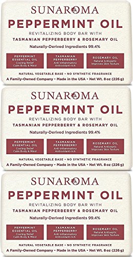Sunaroma Peppermint Oil & Rosemary Body Bar Soap, 8 Ounce (Pack of 3)