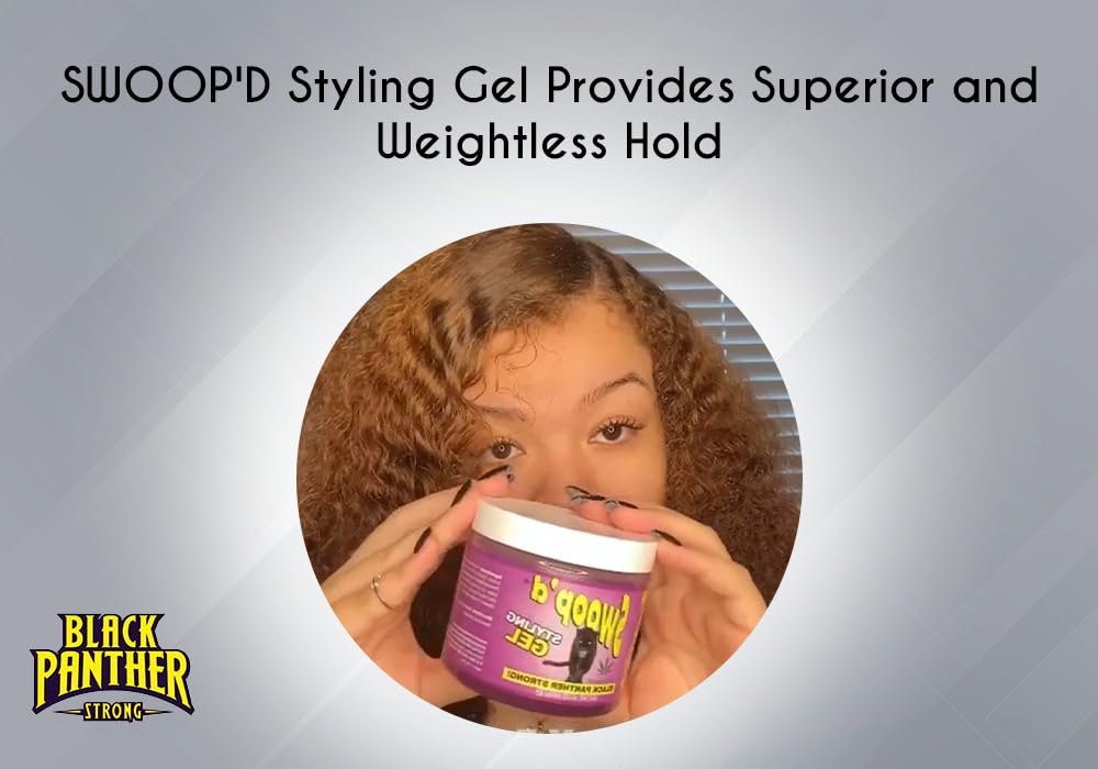 Black Panther Strong Swoop'd Styling Gel 16 Oz. with Hemp Oil For ALL HAIR TYPE