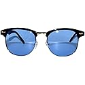 Vintage Retro Silver Metal Half Frame Blue Lens Sunglasses