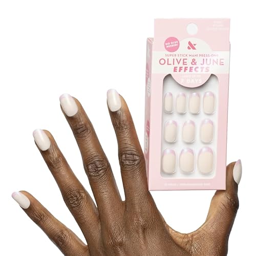 Olive & June Effects Super Stick Mani Press-On Nails | Short, Round | No Glue Needed | 32 Tab Nails in 16 Sizes | Non-Toxic Tabs | Easy On-Off Beauty & Personal Care Olive & June