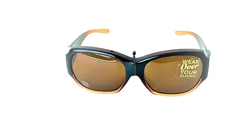 Solar shield Fits over Sunglasses for Women FO-038 Oval, Brown frame, Polarized Amber lenses Medium, 60 mm, FO-038 CAR AMB