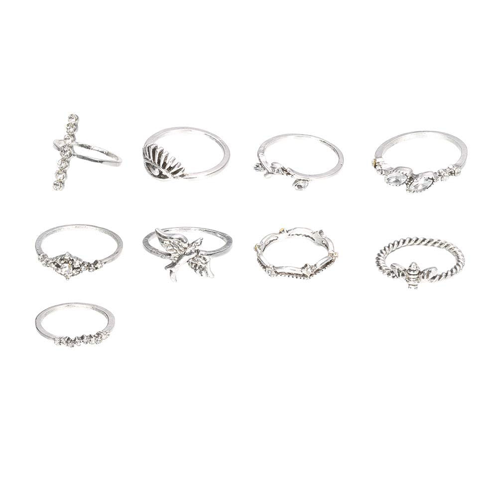 Exaggerated bird bee crown with diamonds branches and diamonds devil's eye ring nine-piece joint ring