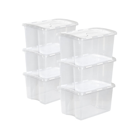 Sterilite 6-Pack Stackable Storage Bin with Lid, Clear Plastic Design, 48 Quart