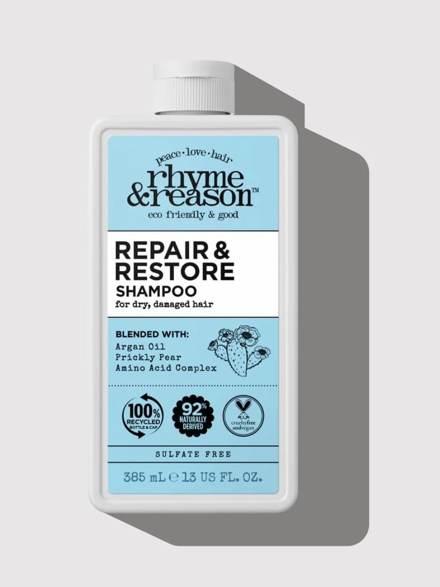 Rhyme & Reason Repair and Restore Shampoo & Conditioner Combo. 13 Fl. Oz. Each bottle. For Dry Damaged Hair. Hydrate Repair. Vegan Cruelty Free