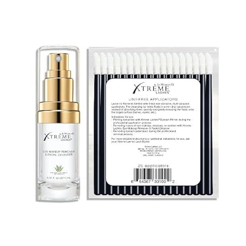 Xtreme Lashes Mini Cleansing Kit - Eyelash Extension Compatible - Includes 15mL Makeup Removal & Facial Cleanser & 25 Pack of Applicators